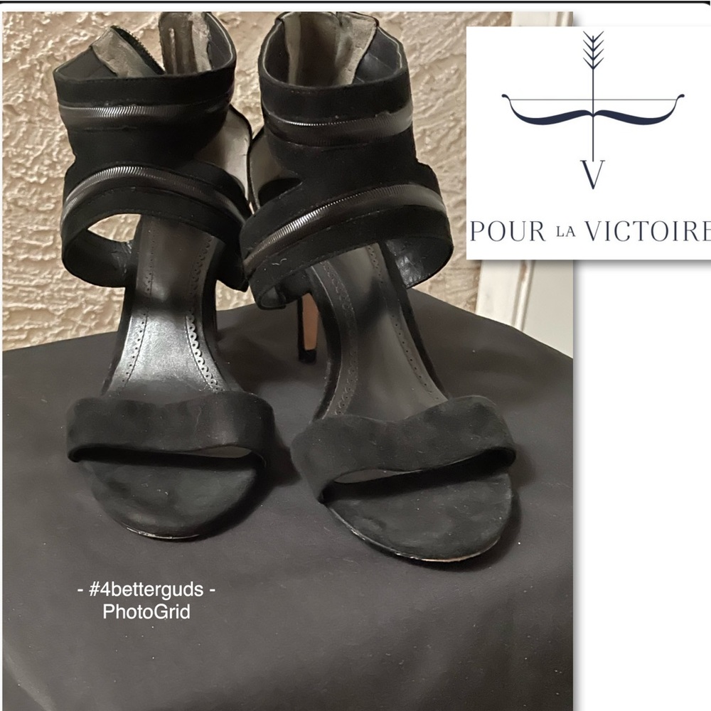 Pour La Victoire Belz Suede Leather Dress Heels Black 9M